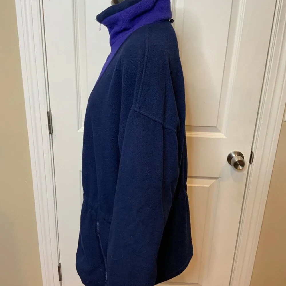 Columbia Vintage Dark Blue Zip-Up Fleece Jacket Waist Cinch,  Size L